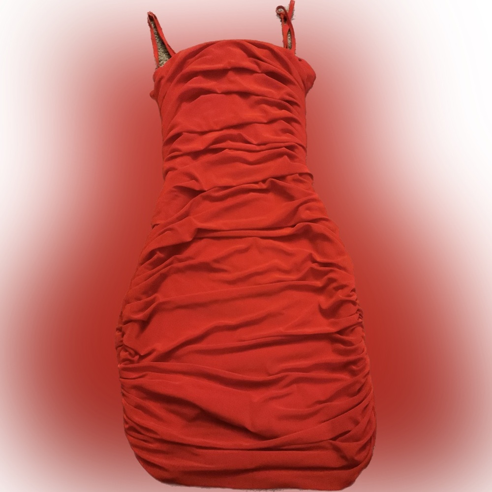 SHEIN Red Ruched Spaghetti Strap Midi Dress